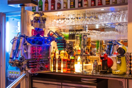 serviert verschiedene Getränke, mobile Roboter Bar